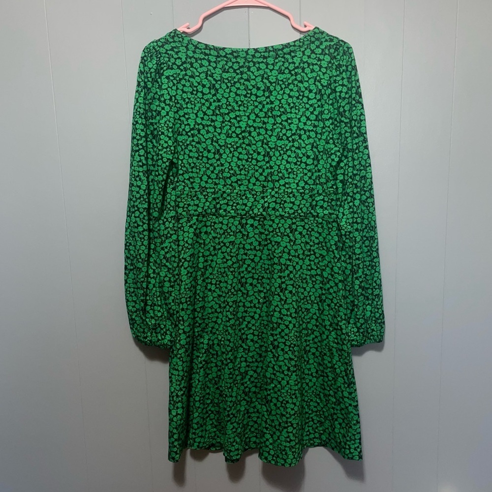 Boden Button Front Jersey Mini Floral Dress Green Bee Tulip Sprig Size 4R - Picture 10 of 10